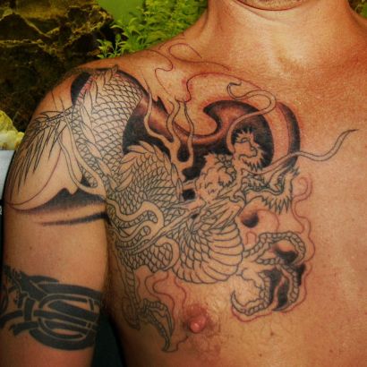 Chest Asian Dragon Tattoo